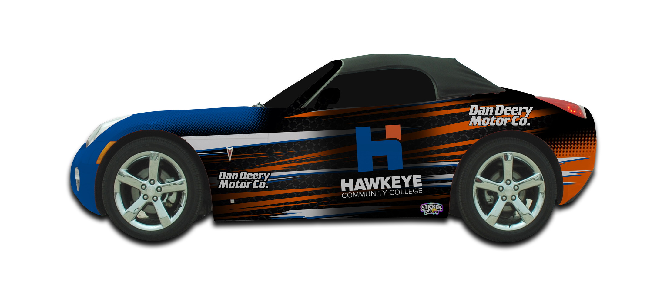 Black and orange Hawkeye drift car side livery