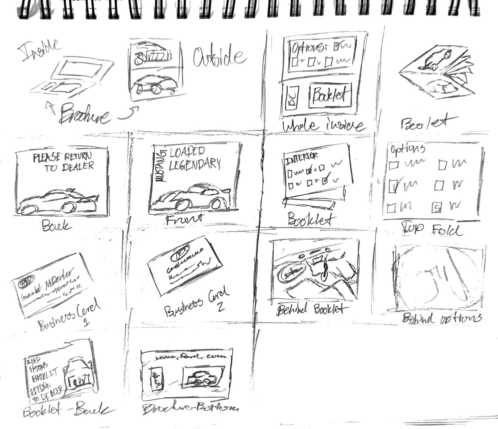 Rough automotive magazine layout sketches