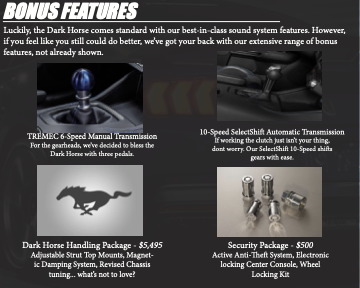 Mustang booklet bonus features page